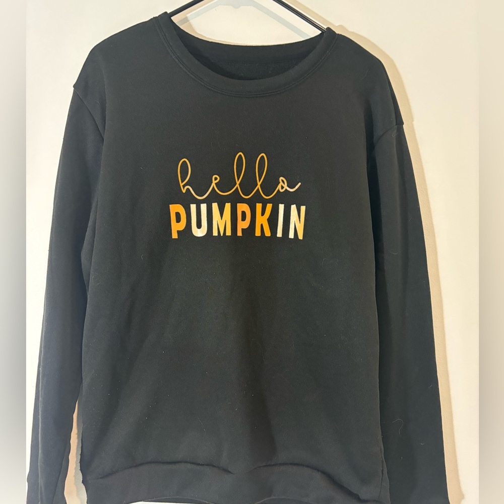 SHEIN XL Black Pullover Sweatshirt Fall Hello Pumpkin Halloween Crewneck Casual